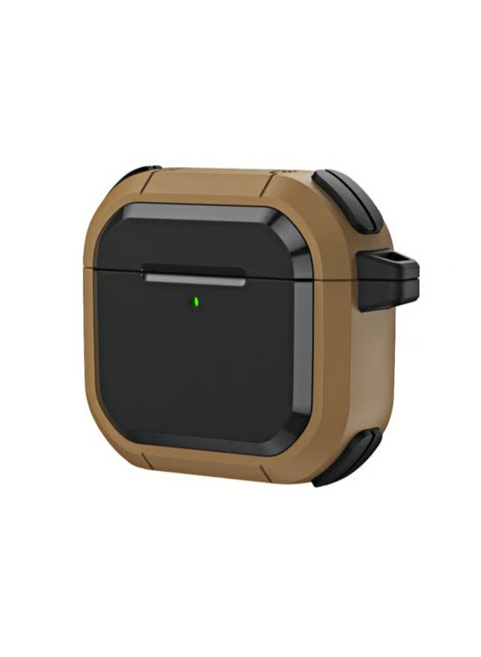 CASE FOR Apple AirPods 4 Case Cover With Keychain Rugged Armor - Black / Brown 