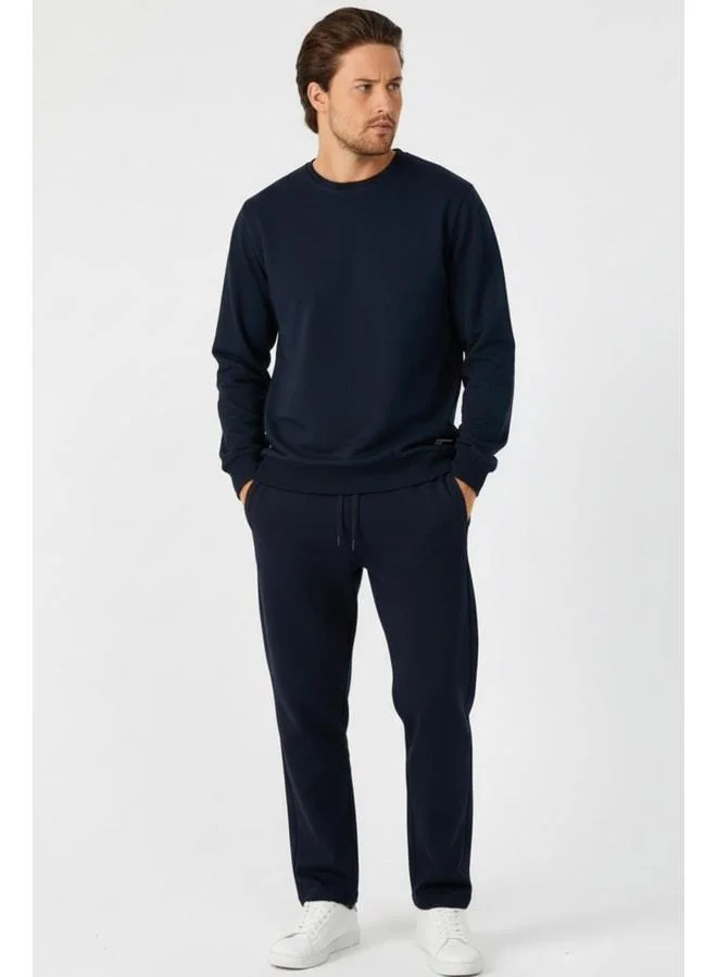 mmetalic Navy Relaxed Fit Crew Neck Sweatshirt and Straight Leg Men’s Tracksuit Set.