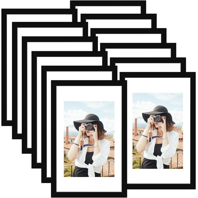 11x17 Picture Frame Set of 12 Display 8x12 with Mat or 11x17 without Mat Photo Frames for Wall Mounting Display BLACK