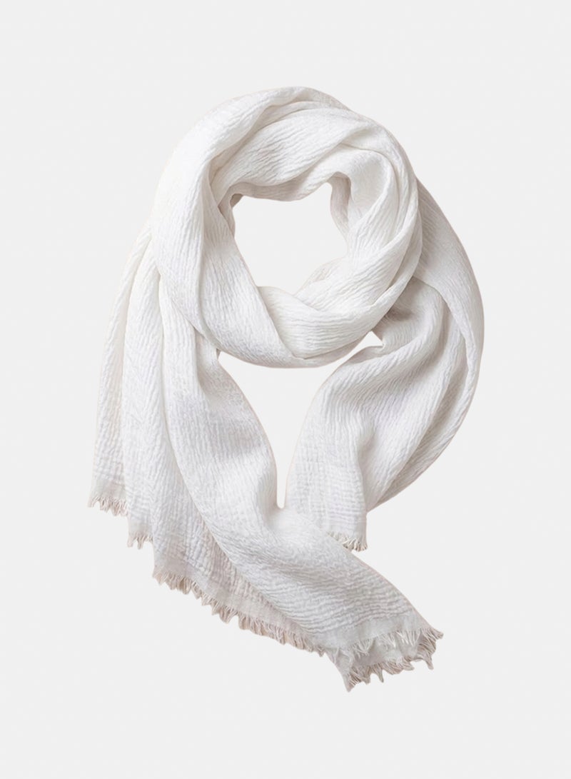 Clue Lightweight Cotton Fringed Textured Woven Scarf - Image 2