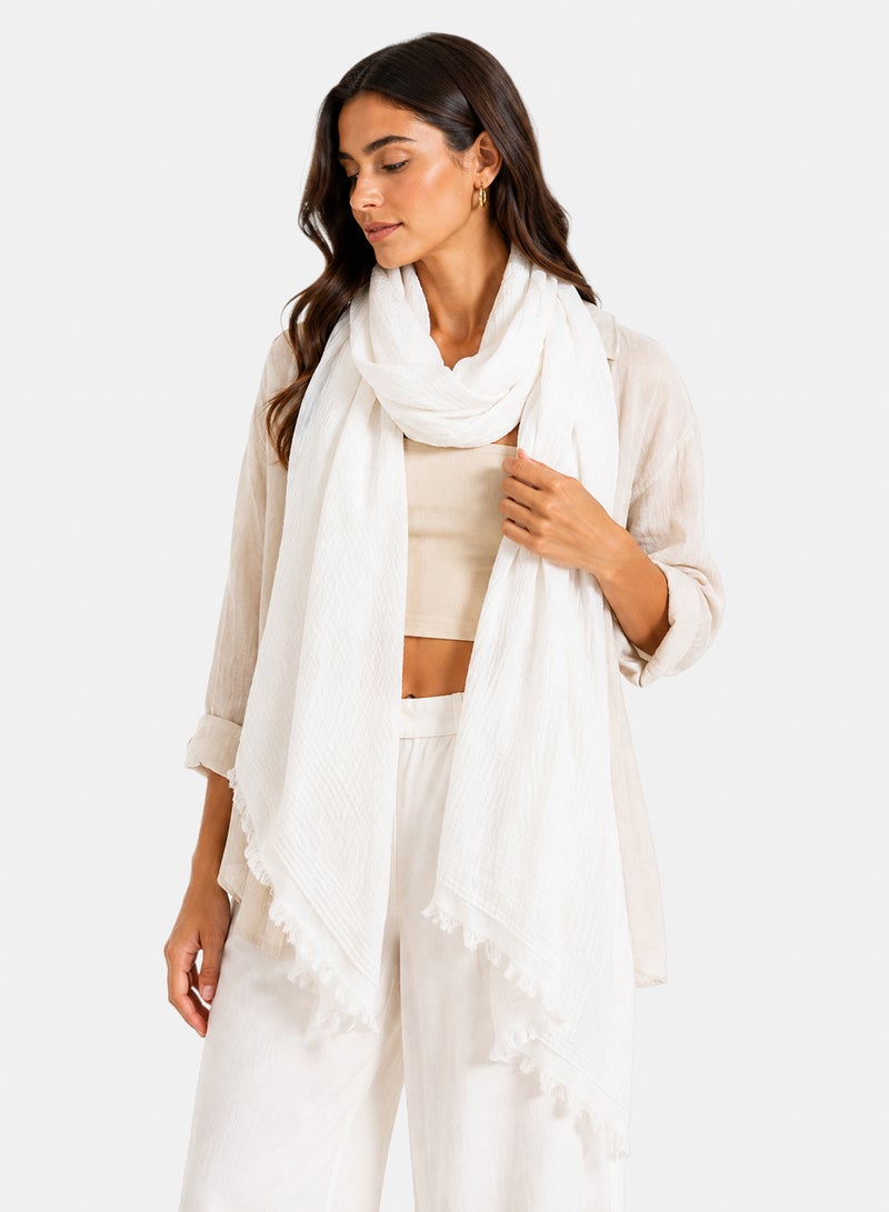 Clue Lightweight Cotton Fringed Textured Woven Scarf - Image 1
