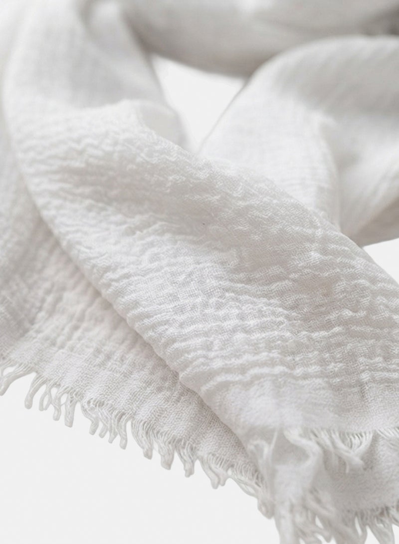 Clue Lightweight Cotton Fringed Textured Woven Scarf - Image 3