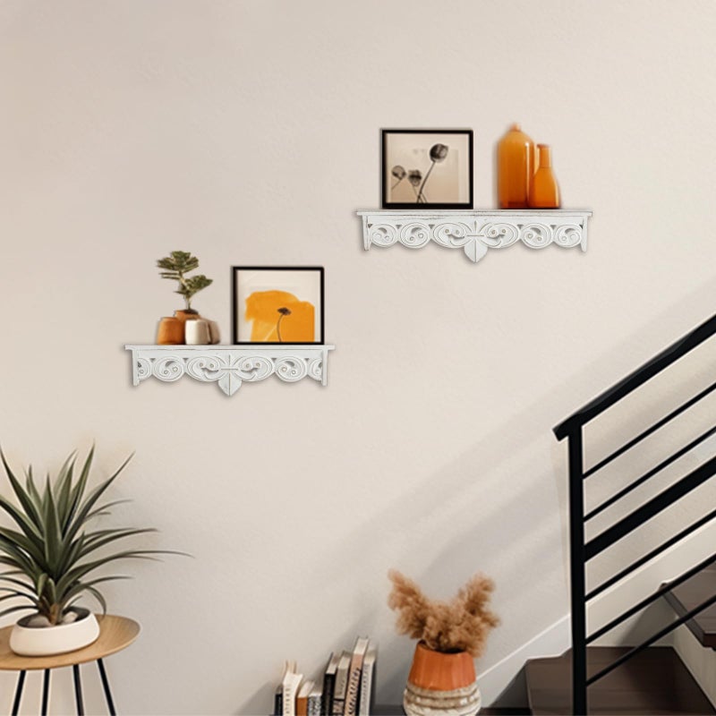 Walasis White Wall Shelves French Country Decor - Vintage Floating Shelf Antique Wood Wall Decor Farmhouse Rustic Hanging Shelves for Living Room Bedroom (16.5"+15") - Image 3