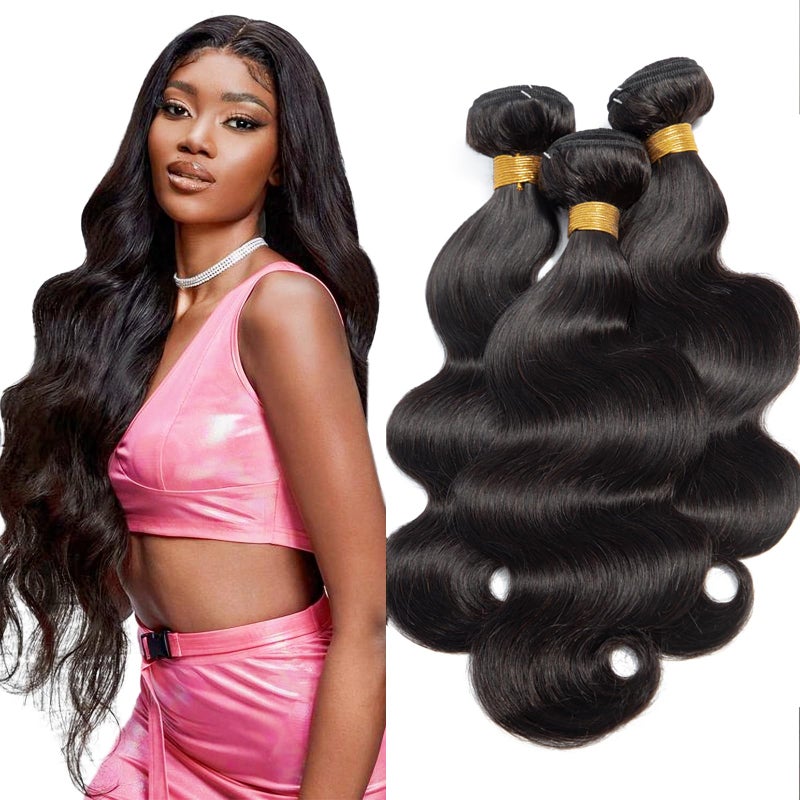 FASHION VILA Body Wave Bundles Human Hair Brazilian Virgin 3 Bundles 16 18 20 Inch 100 Unprocessed Brazilian Virgin Human Hair Weave Double Weft Body Wave Hair Extensions Natural Black for Black Woman