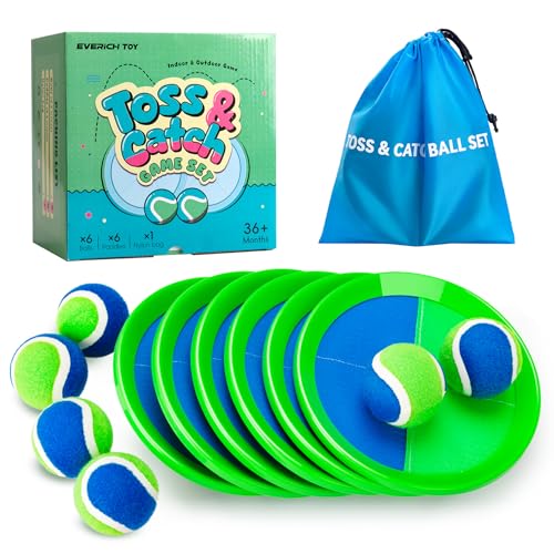 EVERICH TOY Upgraded Toss and Catch Ball Game Set Kids Toy Stocking Stuffers for Boys Girls Ages 312 Includes 6 Paddles 6 Sticky Balls WaterResistant Indoor Outdoor Toy for Beach Pool Yard - Image 1
