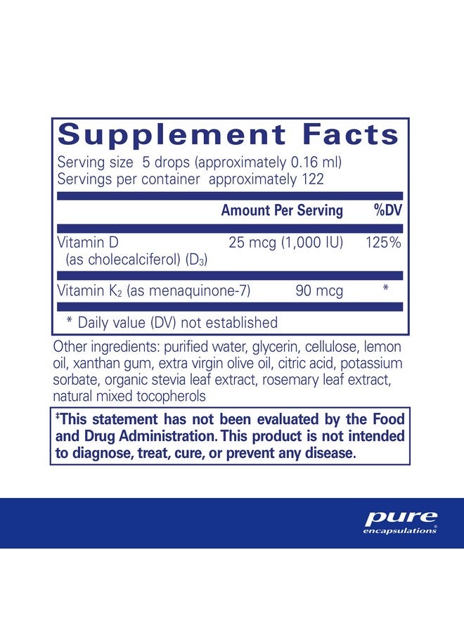 Pure Encapsulations EmulsiSorb K2/D3 Liquid | Enhanced-Absorption Emulsified Vitamin K2 and Vitamin D3 for Vascular Health Support | 0.7 Fl Oz - Image 2