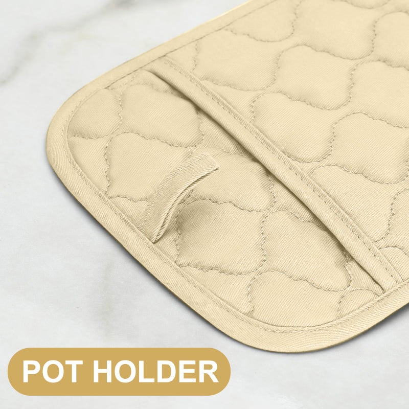 BSKSSK Oven Mitts Pot Holders Sets/Kitchen Towels and Dishcloths  Oven Gloves Kitchen Dish Towels 500 Degree Heat Resistant Potholders with Non-Slip Silicone Surface for Cooking  Grilling  Baking-Beige - Image 4