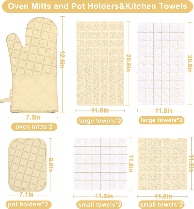 BSKSSK Oven Mitts Pot Holders Sets/Kitchen Towels and Dishcloths  Oven Gloves Kitchen Dish Towels 500 Degree Heat Resistant Potholders with Non-Slip Silicone Surface for Cooking  Grilling  Baking-Beige - Image 2