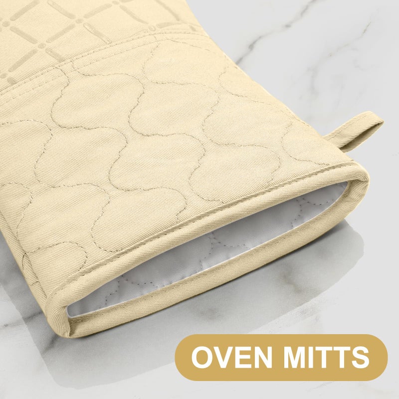 BSKSSK Oven Mitts Pot Holders Sets/Kitchen Towels and Dishcloths  Oven Gloves Kitchen Dish Towels 500 Degree Heat Resistant Potholders with Non-Slip Silicone Surface for Cooking  Grilling  Baking-Beige - Image 3