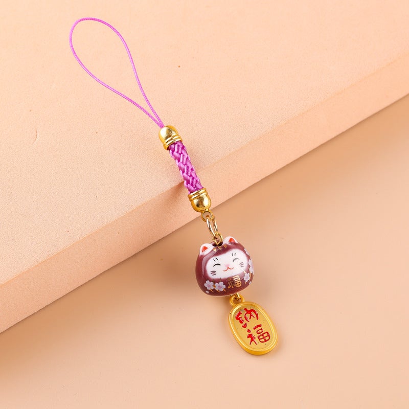 Generic DIY Lucky Maneki Neko Bag Pendant Purple Fu Cat 