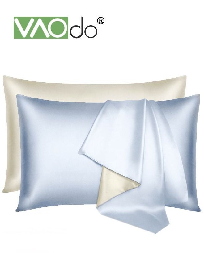 VAOdo 2PCS AB Side Pillowcover Washed Silk Breathable and Comfortable Satin Pillowcase for Hair and Skin Envelope Pillowcase for All Seasons  48*74CM  - Image 1