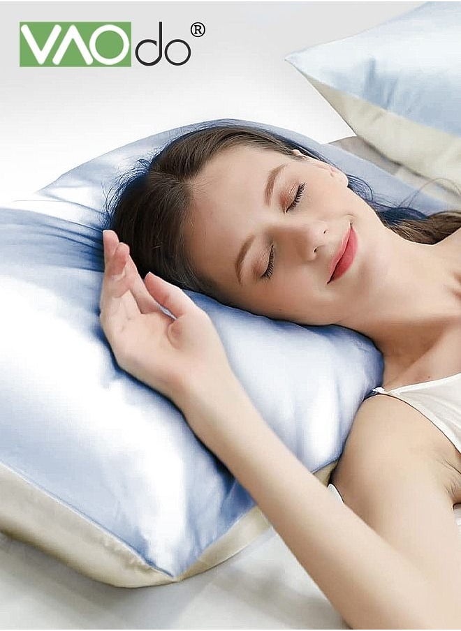 VAOdo 2PCS AB Side Pillowcover Washed Silk Breathable and Comfortable Satin Pillowcase for Hair and Skin Envelope Pillowcase for All Seasons  48*74CM  - Image 2