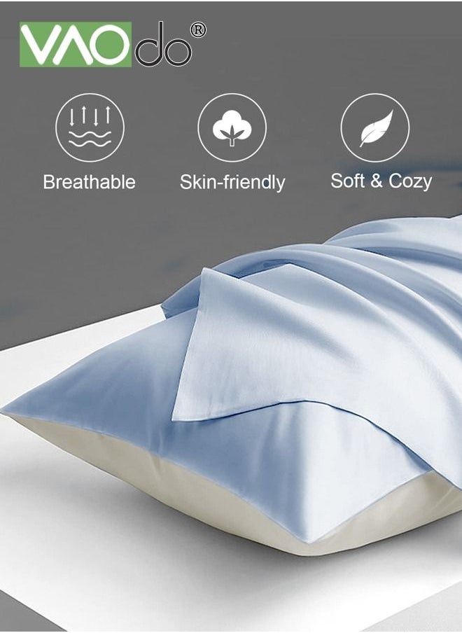 VAOdo 2PCS AB Side Pillowcover Washed Silk Breathable and Comfortable Satin Pillowcase for Hair and Skin Envelope Pillowcase for All Seasons  48*74CM  - Image 4