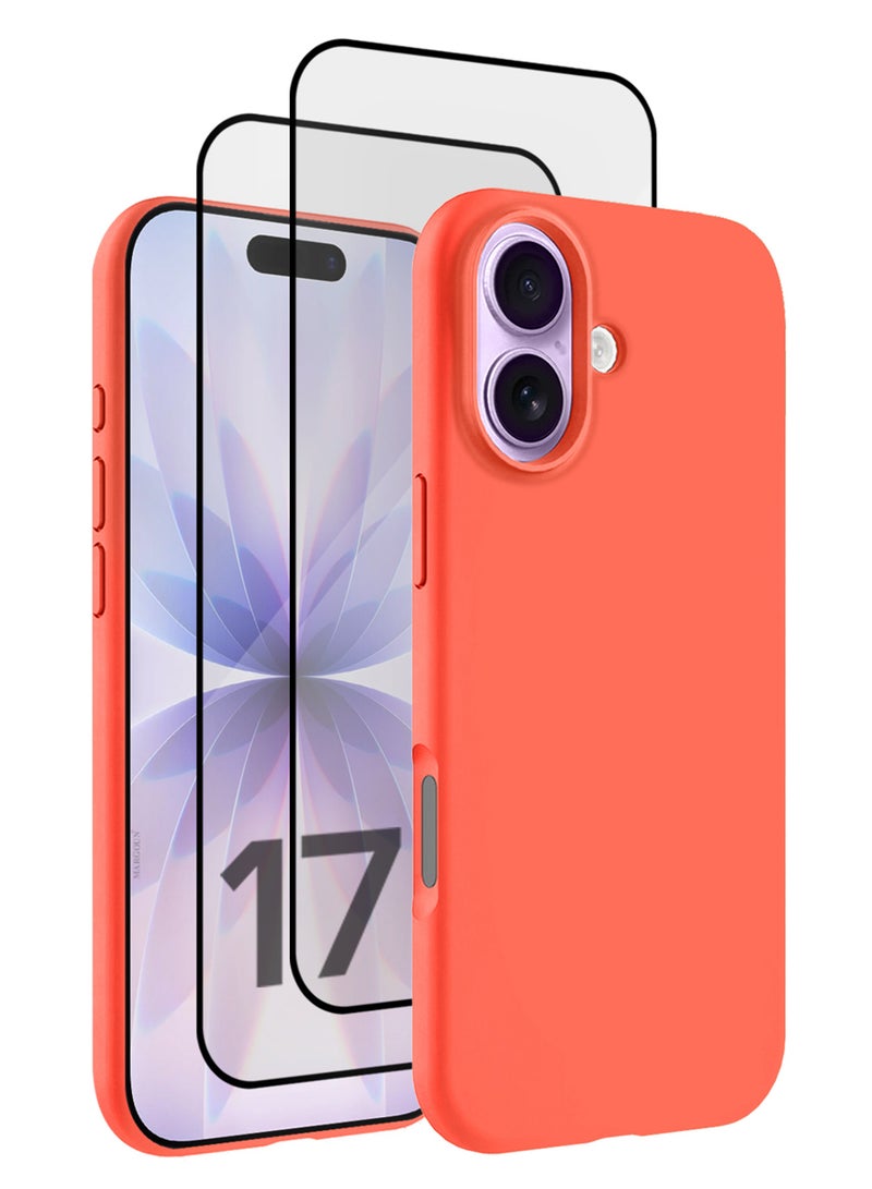 CATANES 3 Packs Silicone Protective Phone Case for iPhone 17 - Soft Anti-Scratch Microfiber Lining Ultra Slim Drop Protection Phone Cover with Two 3D Screen Protectors - Peach - Image 1