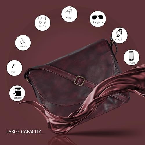 Ozora Handcrafted Genuine Leather Vintage Shoulder Crossbody Bag with YKK Zippers, Snap Button Closure and Mobile Holder - Image 3