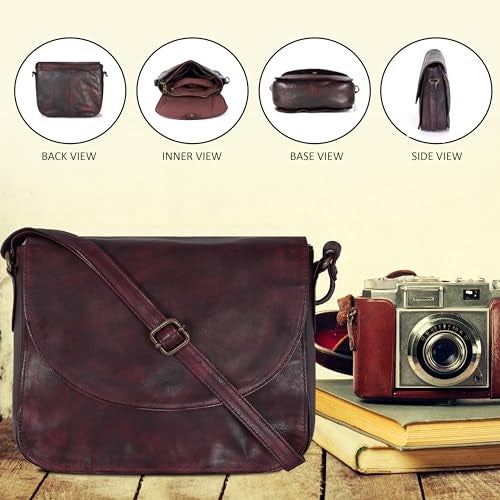 Ozora Handcrafted Genuine Leather Vintage Shoulder Crossbody Bag with YKK Zippers, Snap Button Closure and Mobile Holder - Image 5