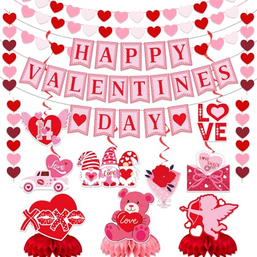 PARTY TONIGHT Valentines Day Decorations Valentine Days Decorations for Party Happy Valentine Day Banners Valentines Day Hanging Swirls Valentine Day Honeycomb Centerpieces Valentine Day Decor - Image 1