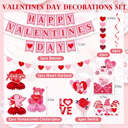 PARTY TONIGHT Valentines Day Decorations Valentine Days Decorations for Party Happy Valentine Day Banners Valentines Day Hanging Swirls Valentine Day Honeycomb Centerpieces Valentine Day Decor - Image 5