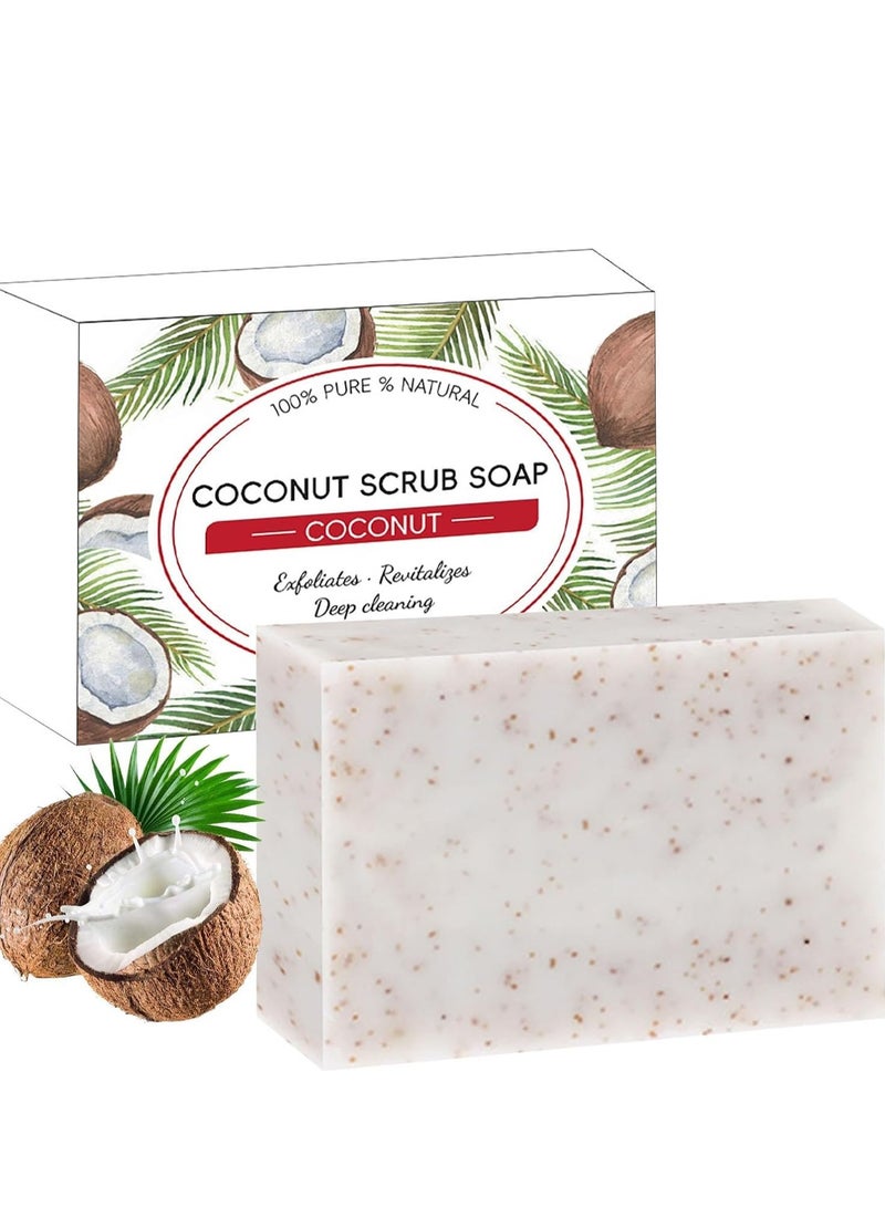 Generic Coconut Natural Soap, Coconut Scrub Soap for Deep Cleansing, Body & Face Soap Bar with Coconut Oil, Moisturizing Soap Bars, Handmade Soap Bar, Shampoo Bar for Women, Fresh Scent & Rich Foam 100g  - Image 1