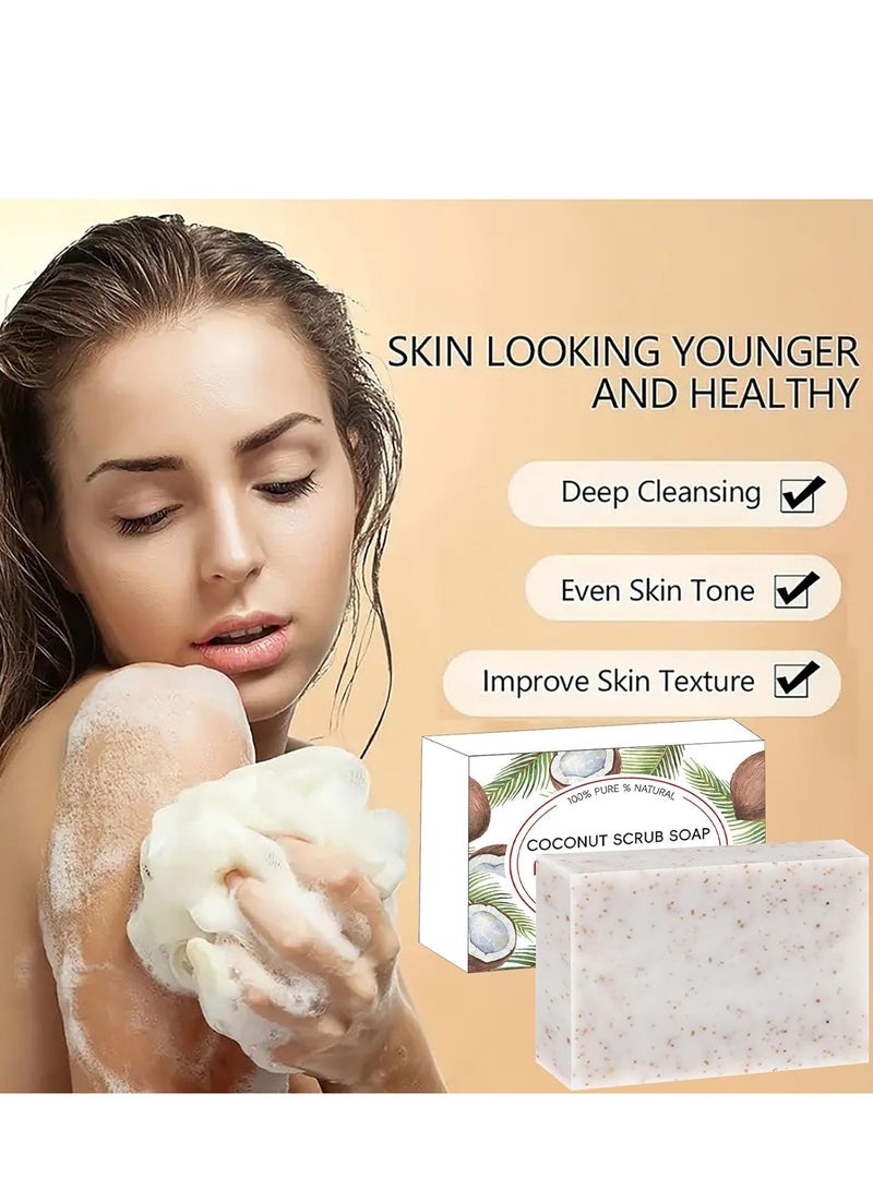 Generic Coconut Natural Soap, Coconut Scrub Soap for Deep Cleansing, Body & Face Soap Bar with Coconut Oil, Moisturizing Soap Bars, Handmade Soap Bar, Shampoo Bar for Women, Fresh Scent & Rich Foam 100g  - Image 3