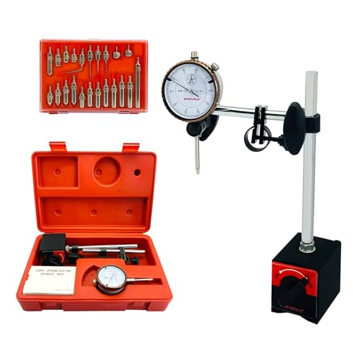 NORTOOLS Dial Indicator with Magnetic Base 0-1.0" & Point Set Dial Test Indicator 0.001" Precision Measuring Gauge Tools Kit， Magnetic Dial Indicator Base Holder with Fine Adjustment - Image 1