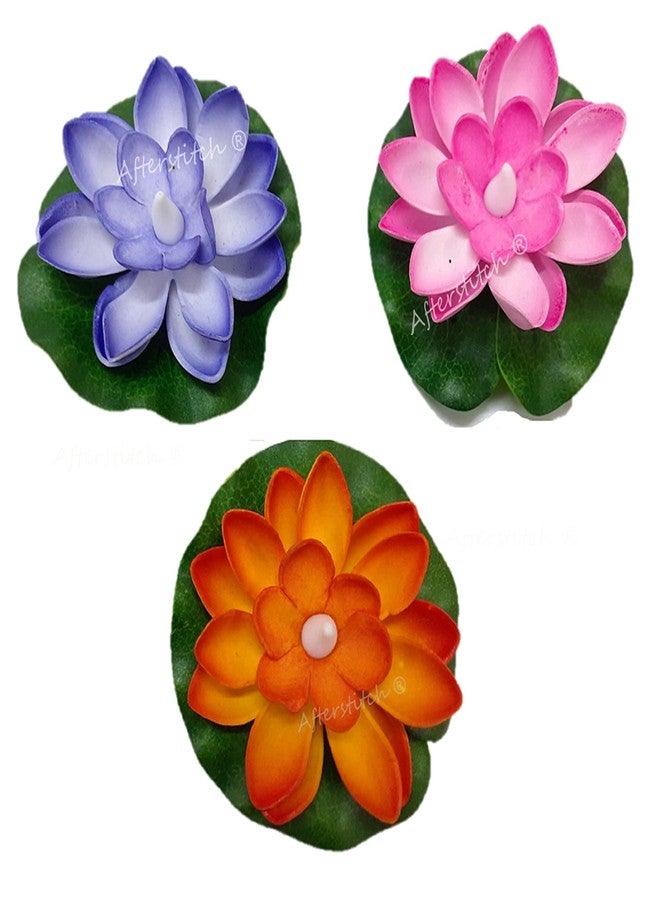 AFTERSTITCH Lotus Flower Shape Floating Light Candles Diya for Home Decoration Party Festive Diwali Décor (Batteries Included, Water Sensor) Set of 3 Floating Lotus Flowers Artificial with Lights - Image 3