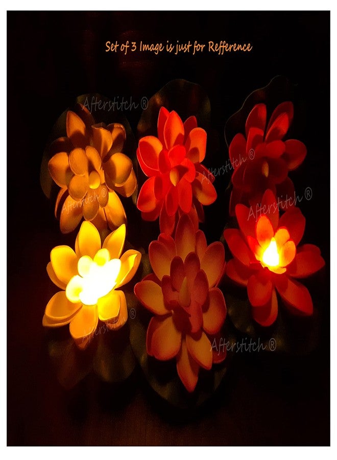 AFTERSTITCH Lotus Flower Shape Floating Light Candles Diya for Home Decoration Party Festive Diwali Décor (Batteries Included, Water Sensor) Set of 3 Floating Lotus Flowers Artificial with Lights - Image 1