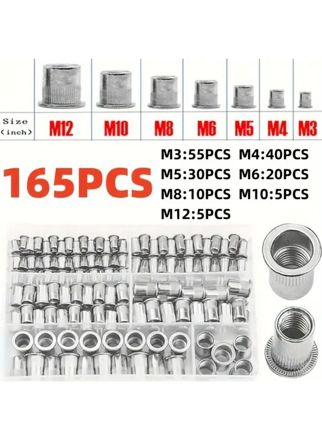 165 Pcs Metal Nut Set M3 To M12 Silvery Color Anti Slip Pad For Furniture Repair - Image 4