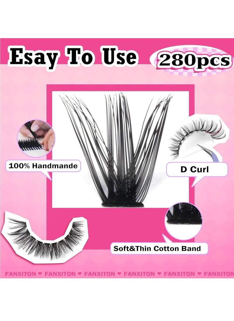 FANXITON FANXITON DIY Lash Extension Kit Volume Lash Clusters 40D+50D D Curl Individual Lashes Lash Clusters Kit Thick Eyelash Extension Kit 280 pcs Thin Band Cluster Lashes Lash Bond and Seal Lash Tweezers  - Image 4
