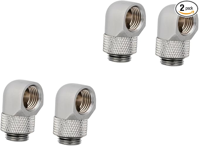 2 Sets Brass Rotary Fitting Adapter For PC Water Cooling System Leakproof Rigid Tubing Elbow Joint Silver Finish - Image 1