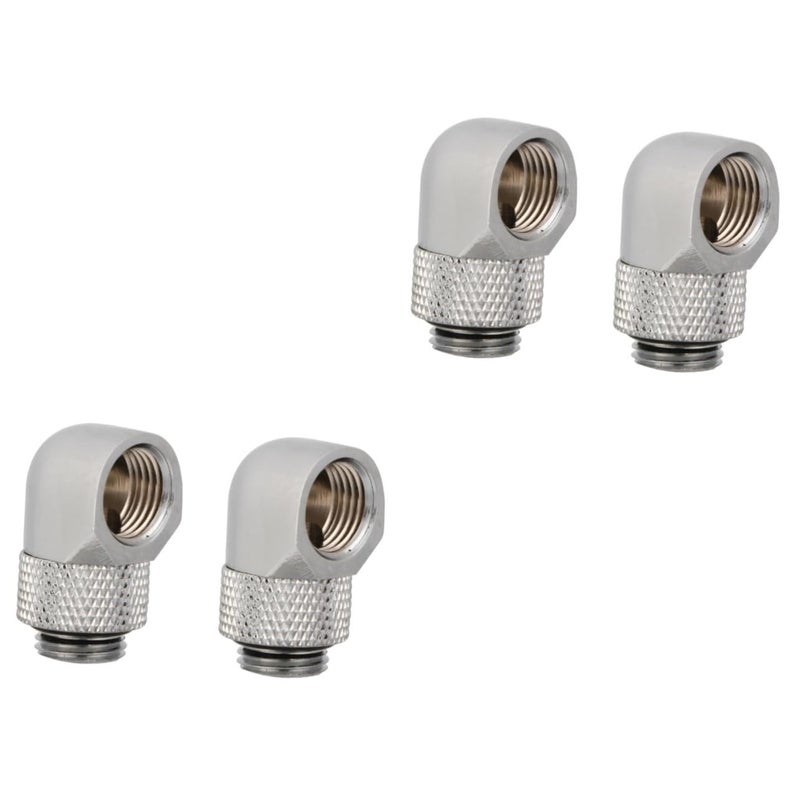 2 Sets Brass Rotary Fitting Adapter For PC Water Cooling System Leakproof Rigid Tubing Elbow Joint Silver Finish - Image 2