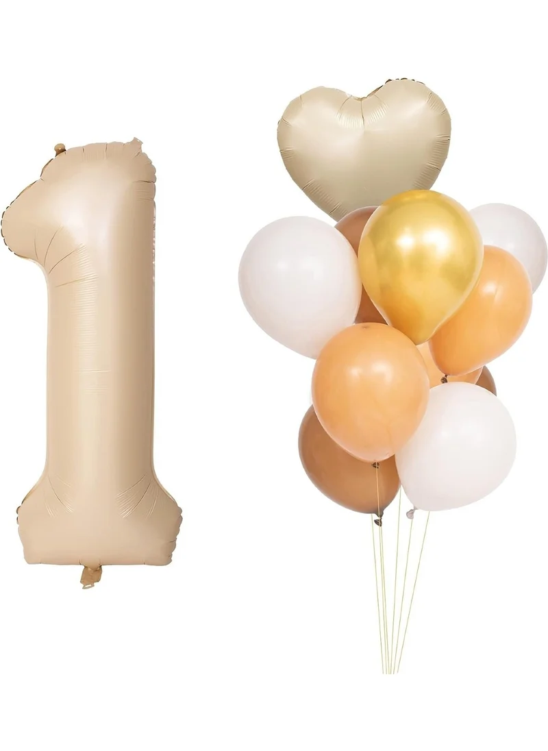 Bkmc Fresh Cream Foil Balloon Gold Caramel White Balloon Set Birthday Party Set