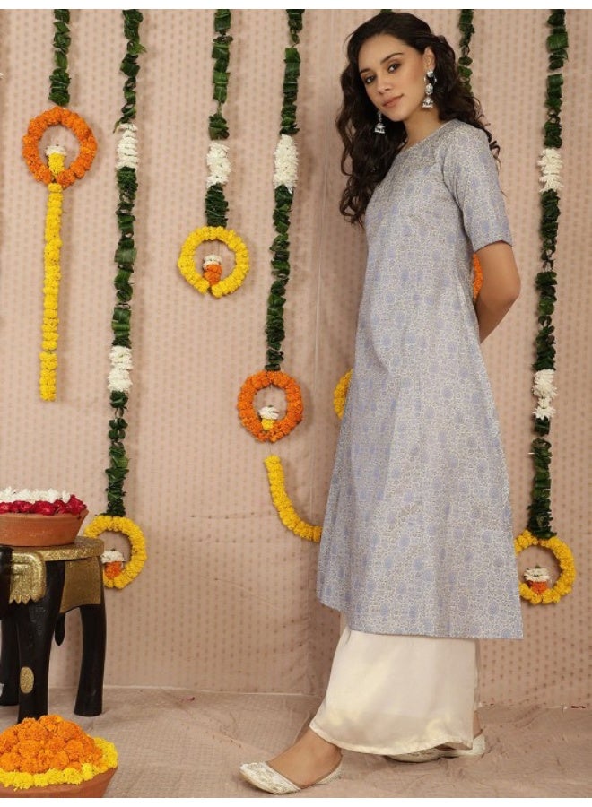 AKS Grey Banarasi Jacquard A-Line Kurta - Image 3