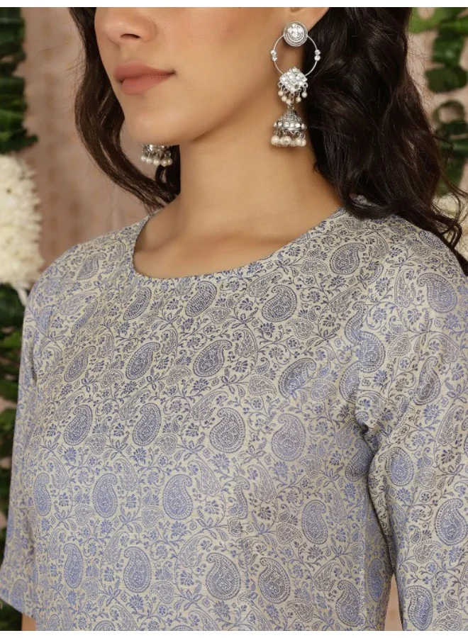 AKS Grey Banarasi Jacquard A-Line Kurta