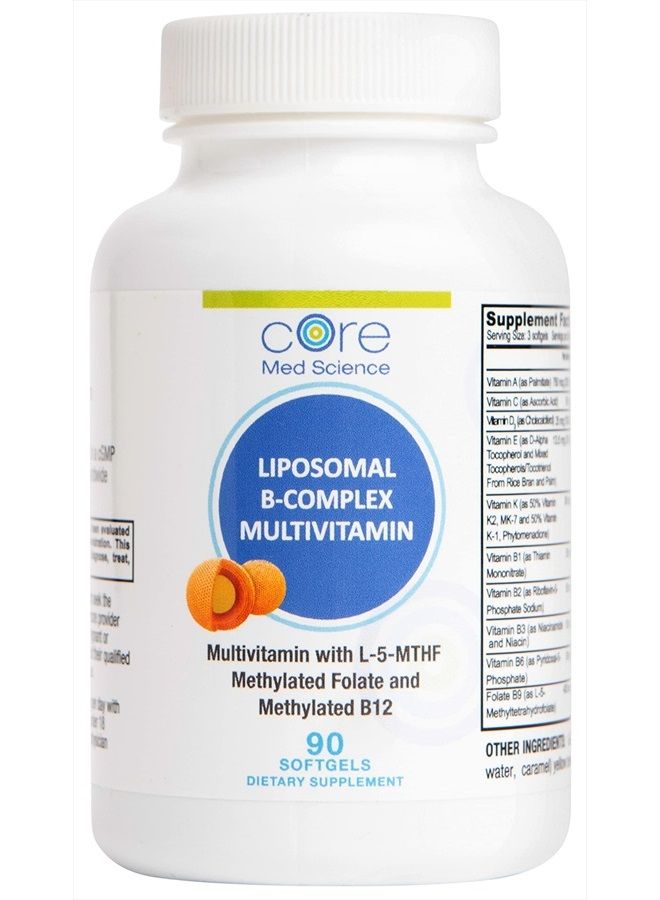 Core Med Science Liposomal Vitamin B-Complex, 90 Softgels - Non-GMO Active B-Complex Vitamin Supplement for Heart Health - Immune System & Metabolism Booster - Energy & Mood Support Supplement - Image 1