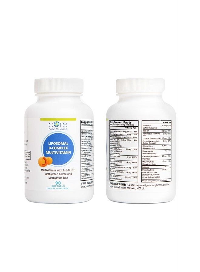 Core Med Science Liposomal Vitamin B-Complex, 90 Softgels - Non-GMO Active B-Complex Vitamin Supplement for Heart Health - Immune System & Metabolism Booster - Energy & Mood Support Supplement - Image 3