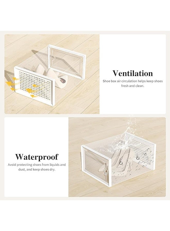 رولستيمي صناديق تخزين الأحذية الكبيرة المنظمون واضح البلاستيك تكويم 12 حزمة ، رف الأحذية وحامل بديل ، حاويات حذاء رياضة ، لعبة التخزين المنظم صناديق للمدخل ، خزانة ، تحت السرير ، أبيض - Image 4