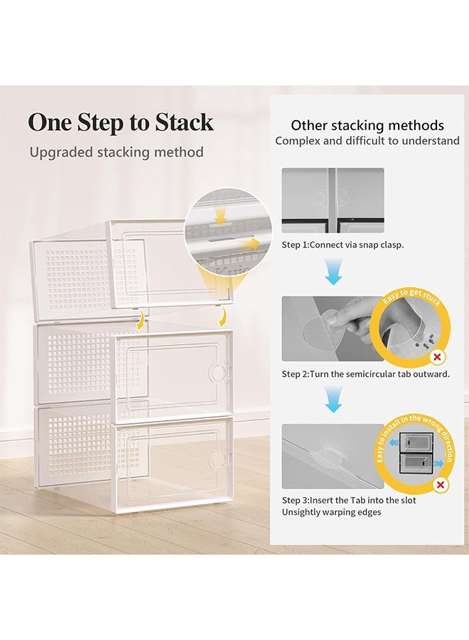 رولستيمي صناديق تخزين الأحذية الكبيرة المنظمون واضح البلاستيك تكويم 12 حزمة ، رف الأحذية وحامل بديل ، حاويات حذاء رياضة ، لعبة التخزين المنظم صناديق للمدخل ، خزانة ، تحت السرير ، أبيض - Image 3