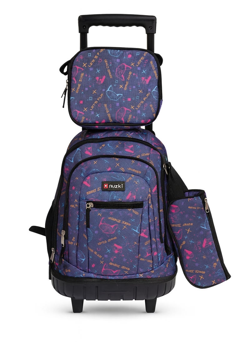 Nuzki Kids Backpack for Students , Backpack for Girls and Boys, 18 Inch Trolley School Backpack with Pencil Case Lunch Bag, 3 in 1 Bookbag Set for School Kids Trolley Travel Bag - Image 1