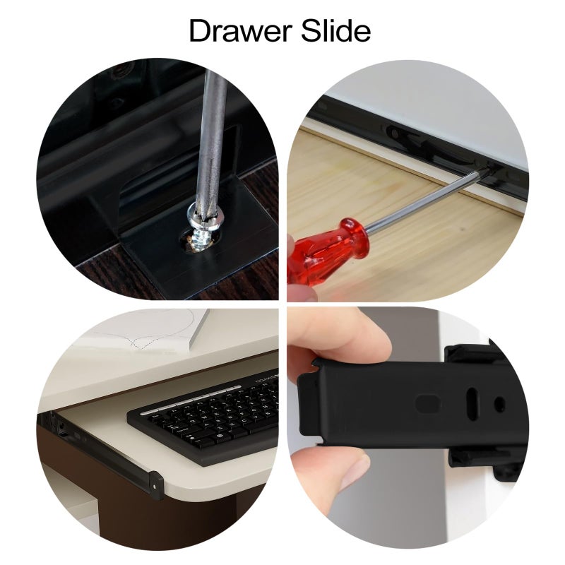 Veemoon Under Desk Keyboard Sliding Rails, 14-23 Inch Ball Bearing Slides Hardware Kit Pull Out Computer Keyboard Tray Slides Adjustable Hanging Rail Bracket Telescopic Drawer Runners (27MM Width) - Image 3