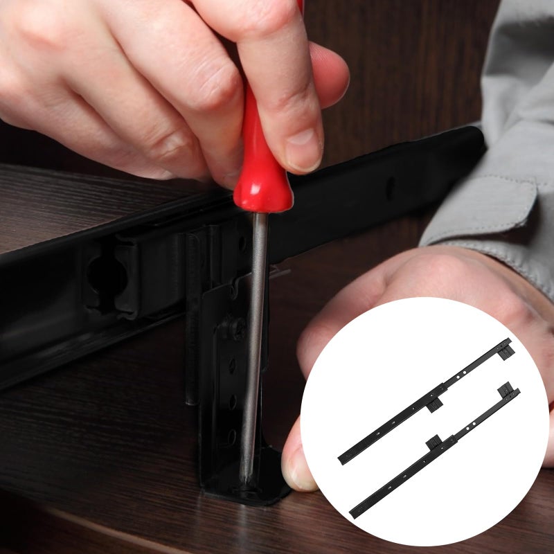 Veemoon Under Desk Keyboard Sliding Rails, 14-23 Inch Ball Bearing Slides Hardware Kit Pull Out Computer Keyboard Tray Slides Adjustable Hanging Rail Bracket Telescopic Drawer Runners (27MM Width) - Image 5