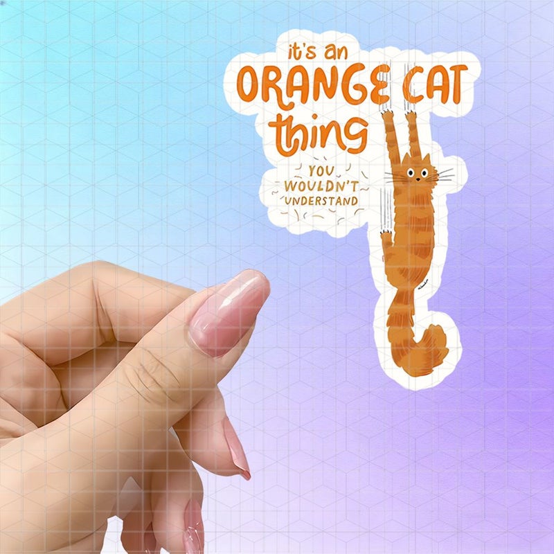 Polychrome 3 Inch Orange Cat Sticker For Enthusiasts Funny Decorative Sticker Gift - Image 1