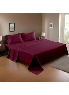 Rest 3-Piece Burgundy Plush 160X220 Flat Bedsheet Set Includes 1 Deep Pocket Flat Bedsheet And 2 Pillow Covers, Breathable And Machine Washable  - Image 1
