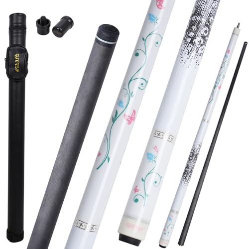 CUEELF Carbon Fiber Pool Cue Stick Professional Leather Grip Pool Stick Butterfly Pink Carbon Technology Low Deflection Pool Stick Gifts for Women and Ladies - Image 1