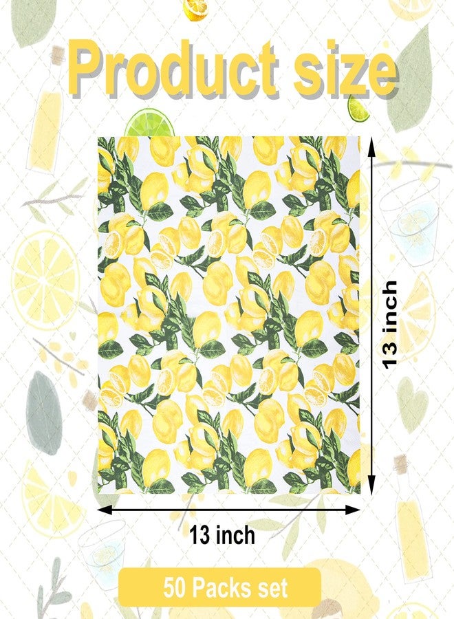 peony man 50 Count Lemon Paper Napkins Summer Luncheon Decorative Napkin 3-Ply Yellow Citrus Disposable Napkins Lemon Printed Square Beverage Dinner Napkin for Summer Party Supplies Table Decor, 6.5 x 6.5 Inch - Image 2
