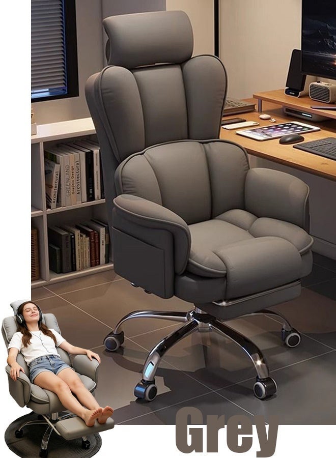 VUCATIN Office Chair with Foot Rest Office Desk Chair with Adjustable Lumbar Support and Wheels Padded Gaming Chair with Thick Cushion for Home Office (Grey) - Image 1