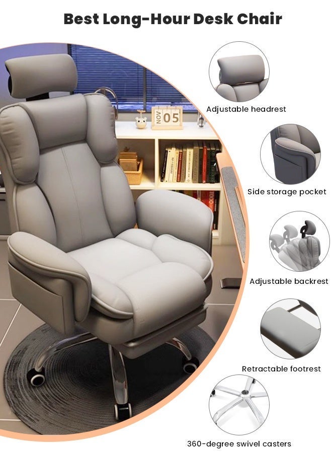 VUCATIN Office Chair with Foot Rest Office Desk Chair with Adjustable Lumbar Support and Wheels Padded Gaming Chair with Thick Cushion for Home Office (Grey) - Image 2
