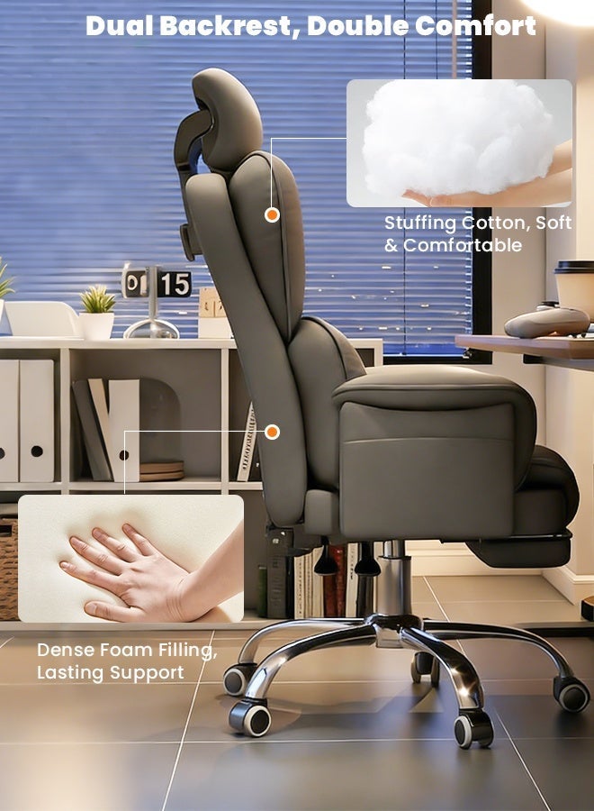 VUCATIN Office Chair with Foot Rest Office Desk Chair with Adjustable Lumbar Support and Wheels Padded Gaming Chair with Thick Cushion for Home Office (Grey) - Image 4