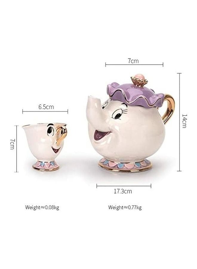 Haidue Beauty And The Beast Teapot Mug Set Beige/Purple Pot(500), Cup(50)ml - Image 2