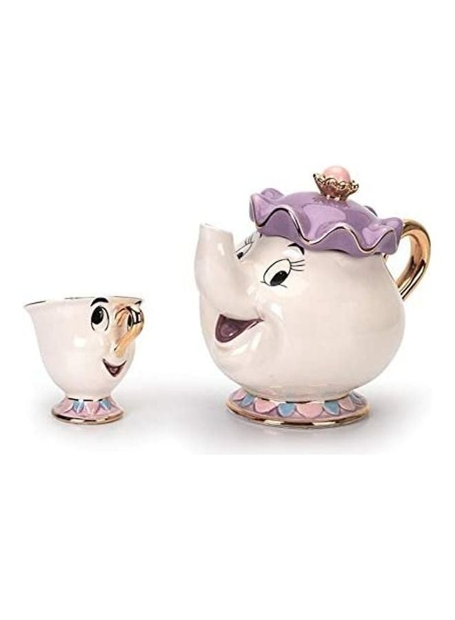 Haidue Beauty And The Beast Teapot Mug Set Beige/Purple Pot(500), Cup(50)ml - Image 1